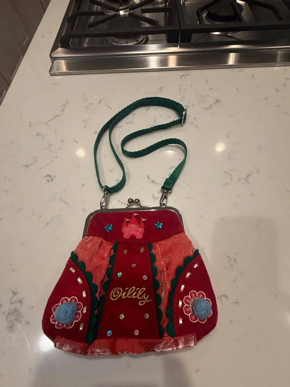 Oilily Girls Princess Castle Velvet Crossbody Purse Embroidered Sequin Bag